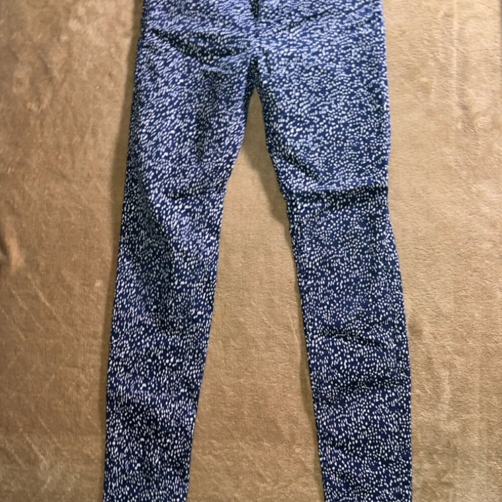 H&M Women 4 Navy White Spotted Skinny Stretch Button Zip Ankle Legging Pants